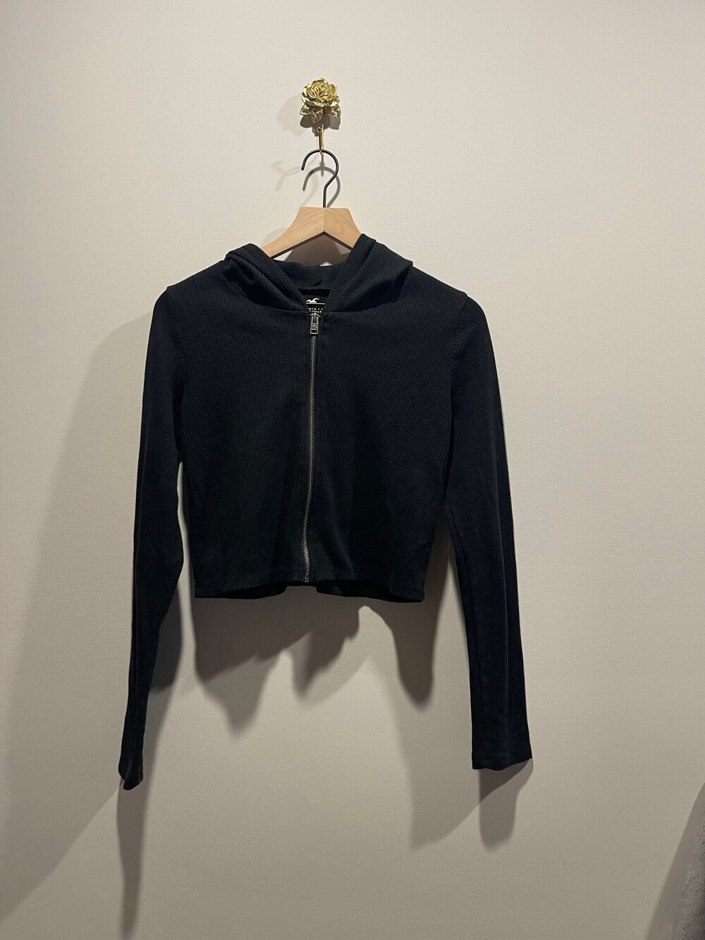 Hollister waffle knit sweat shirt with full zipper and hood M